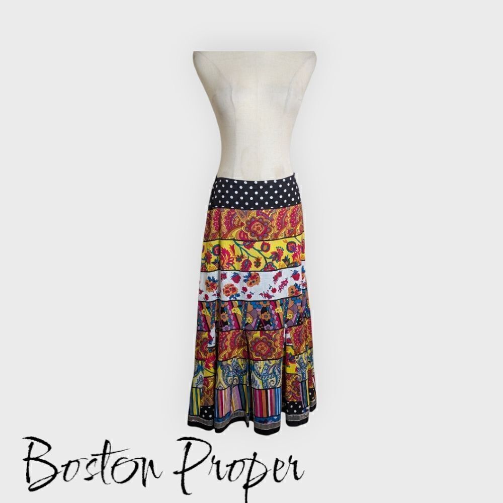 Boston Proper Boho Patchwork Midi Skirt